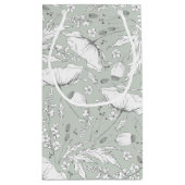 手描きのワイルドフラワーズ エレガント モダン セージグリーン スモールペーパーバッグ (裏面)