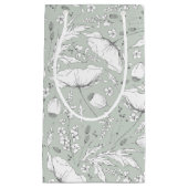 手描きのワイルドフラワーズ エレガント モダン セージグリーン スモールペーパーバッグ (正面)