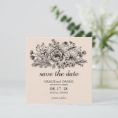 手描きのワイルドフラワーフィールド・エッチング　Save the Date 招待状 (スタンド正面)