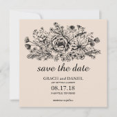 手描きのワイルドフラワーフィールド・エッチング　Save the Date 招待状 (正面)