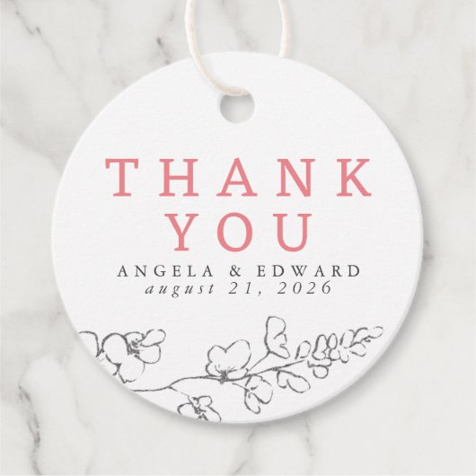 手描きのワイルドフラワー ミニマル お礼 フェイバータグ (正面)