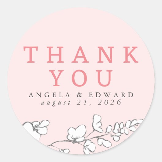 手描きのワイルドフラワー ミニマル お礼 ラウンドシール (正面)