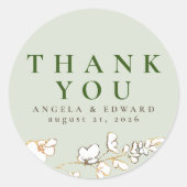 手描きのワイルドフラワー ミニマル お礼 ラウンドシール (正面)