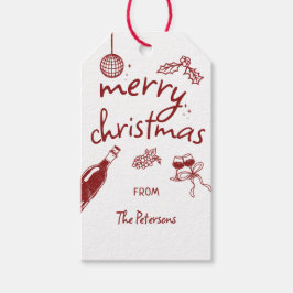 手描きのワインのクリスマスパーティー ギフトタグ