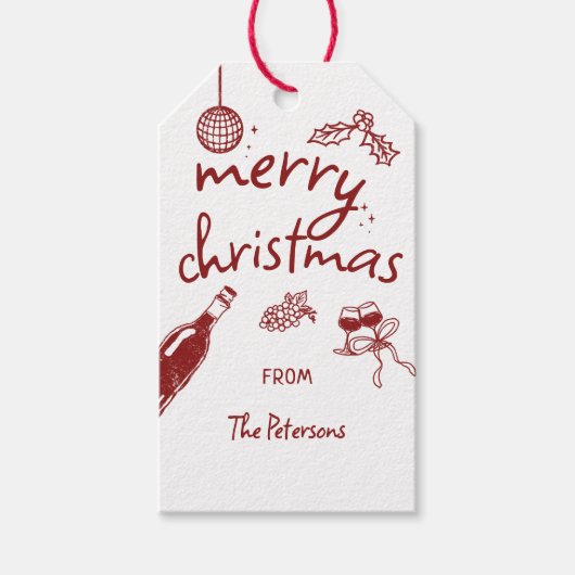 手描きのワインのクリスマスパーティー ギフトタグ (正面)