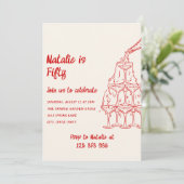 手描きのワインボトルタワー 50歳の誕生日 招待状 (スタンド正面)