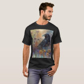 手描きのワタリガラスと日の出 Tシャツ (正面フル)