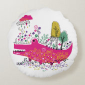 手描きのワニの野生の芸術 ラウンドクッション (裏面)