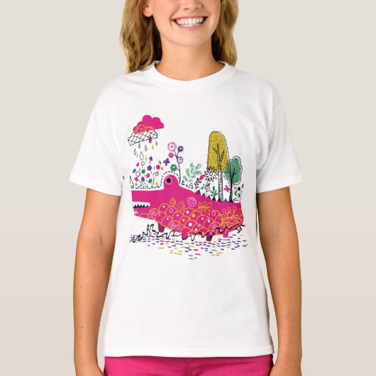 手描きのワニの野生アート Tシャツ (正面)
