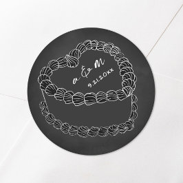 手描きのヴィンテージケーキの黒板 ウェディング ラウンドシール