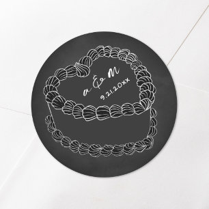手描きのヴィンテージケーキの黒板 ウェディング ラウンドシール