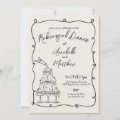手描きのヴィンテージ結婚式リハーサルディナー 招待状 (正面)