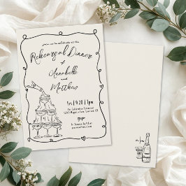 手描きのヴィンテージ結婚式リハーサルディナー 招待状