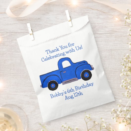 手描きのヴィンテージ青トラック フェイバーバッグ (クリップ留めされた状態)