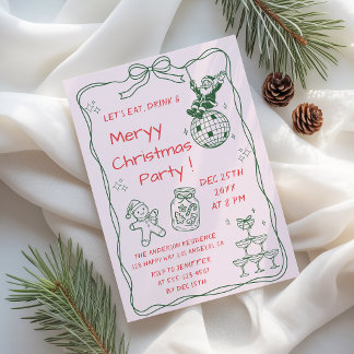 手描きのヴィンテージ メリークリスマスパーティー 招待状