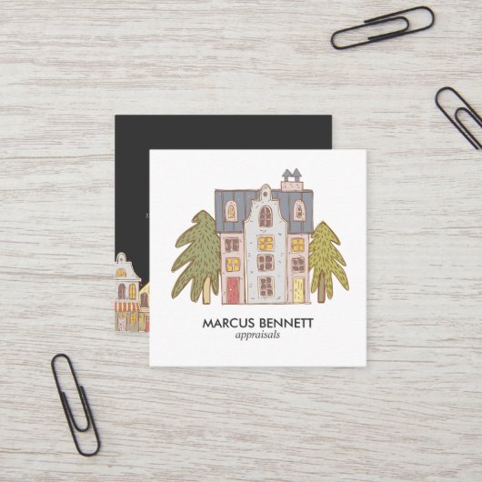 手描きの不動産の評価人の名刺 スクエア名刺 (正面/裏面インサイチュ)