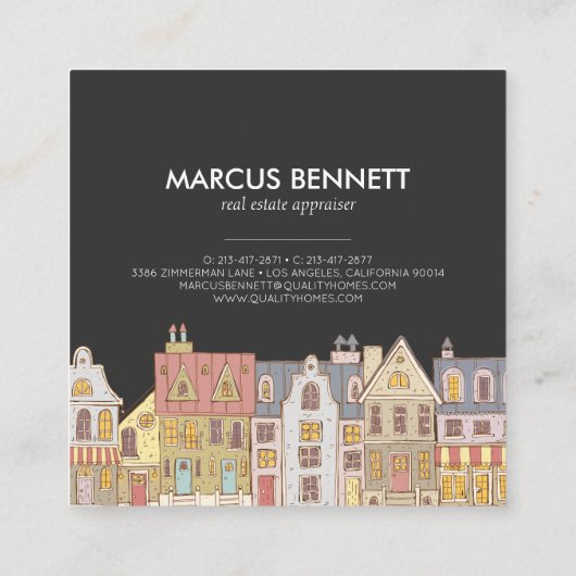 手描きの不動産の評価人の名刺 スクエア名刺 (裏面)