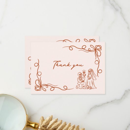 手描きの不思議なハロウィン ブライダルシャワー サンキューカード (正面/裏面インサイチュ)