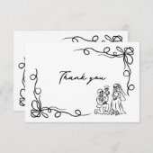 手描きの不思議なハロウィン ブライダルシャワー サンキューカード (正面/裏面)