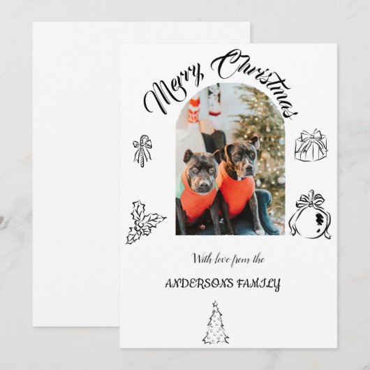 手描きの不思議なフラットホリデーカード シーズンカード (正面/裏面)