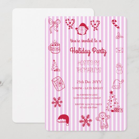 手描きの不思議なホリデーパーティー 招待状 (正面/裏面)