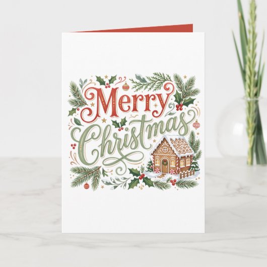 手描きの伝統的なクリスマスジンジャーブレッド シーズンカード (正面)