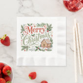 手描きの伝統的なクリスマス・ジンジャーブレッド 縁ありランチョンナプキン (インサイチュ)