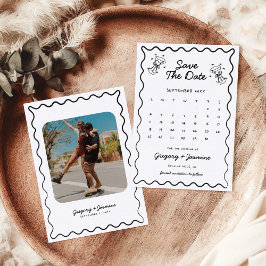 手描きの個性的なユニークな写真カレンダー結婚式 セーブザデート