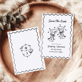 手描きの個性的な遊び心のある手書きの結婚式 セーブザデート