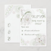 手描きの優雅な白いユリの結婚式RSVPカード 出欠カード (正面/裏面)