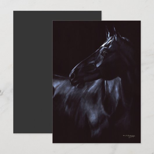 手描きの優雅な黒馬 招待状 (正面/裏面)