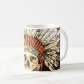 手描きの先住民、Hのアメリカのインドの頭飾り コーヒーマグカップ (正面右)