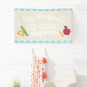 手描きの先生名教室スクールカット装飾 横断幕 (インサイチュ)