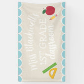 手描きの先生名教室スクールカット装飾 横断幕 (縦)