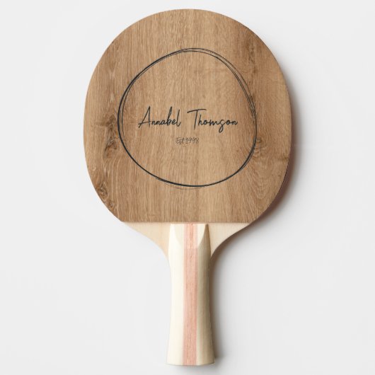 手描きの円の中の名前 Light Teak Wood 卓球ラケット (正面)