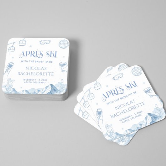 手描きの冬のアフタースキーバチェロレッテパーティー スクエアペーパーコースター