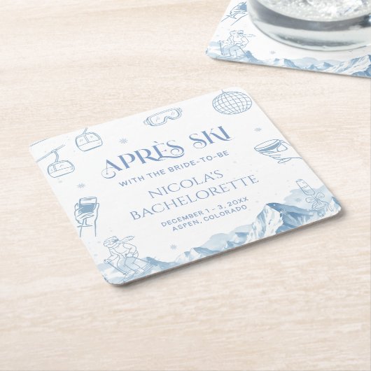 手描きの冬のアフタースキーバチェロレッテパーティー スクエアペーパーコースター (アングル)