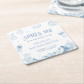 手描きの冬のアフタースキー・バチェロレッテパーティー スクエアペーパーコースター (アングル)