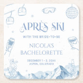 手描きの冬のアプレスキー・バチェロレッテパーティー スクエアペーパーコースター (正面)