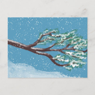 手描きの冬の枝と雪 ポストカード