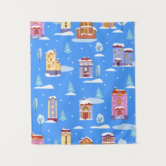 手描きの冬の継ぎ目なし模様とかわいいスカンド タペストリー (正面)