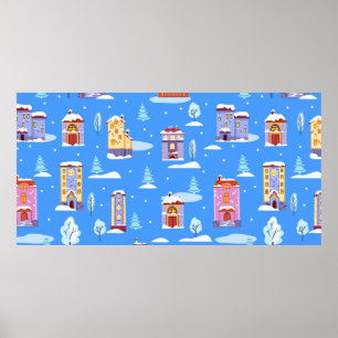 手描きの冬の継ぎ目なし模様とかわいいスカンド ポスター