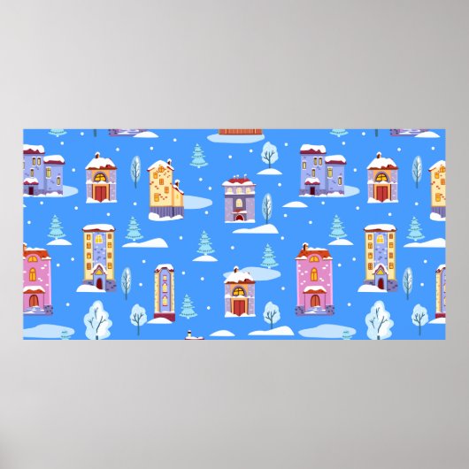 手描きの冬の継ぎ目なし模様とかわいいスカンド ポスター (正面)