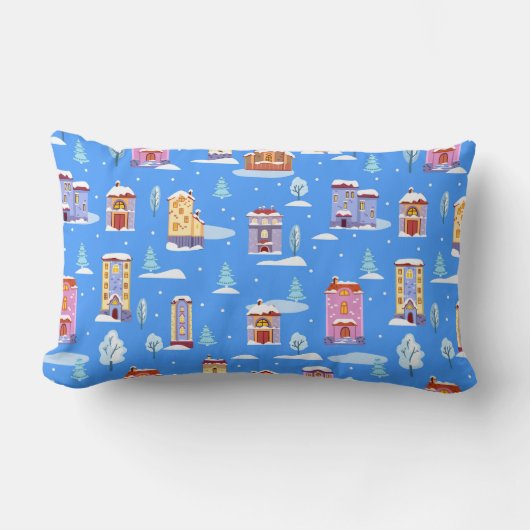 手描きの冬の継ぎ目なし模様とかわいいスカンド ランバークッション (正面)