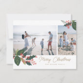 手描きの冬の葉と実の写真コラージュ フラット ホリデー カード (正面)