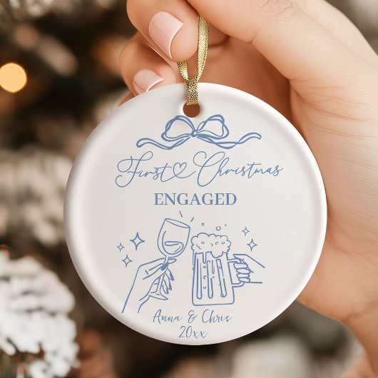 手描きの初めてのクリスマス 婚約中 セラミックオーナメント