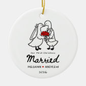 手描きの初めてのクリスマス 結婚 オーナメント (正面)
