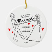 手描きの初クリスマス 結婚記念 オーナメント (正面)