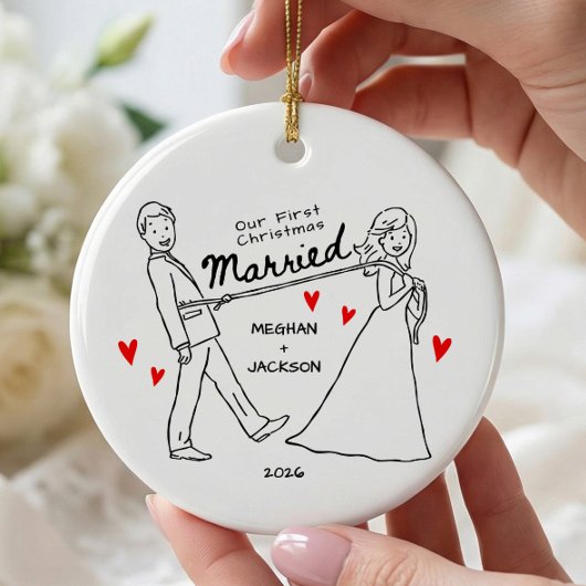 手描きの初クリスマス 結婚記念 オーナメント