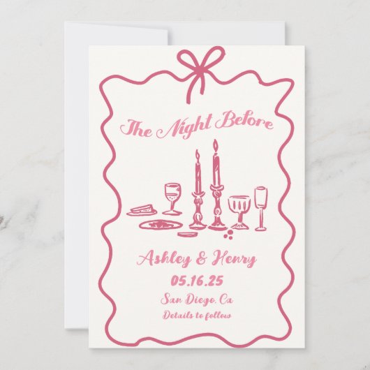 手描きの前夜の彩排ディナー 招待状 (正面)